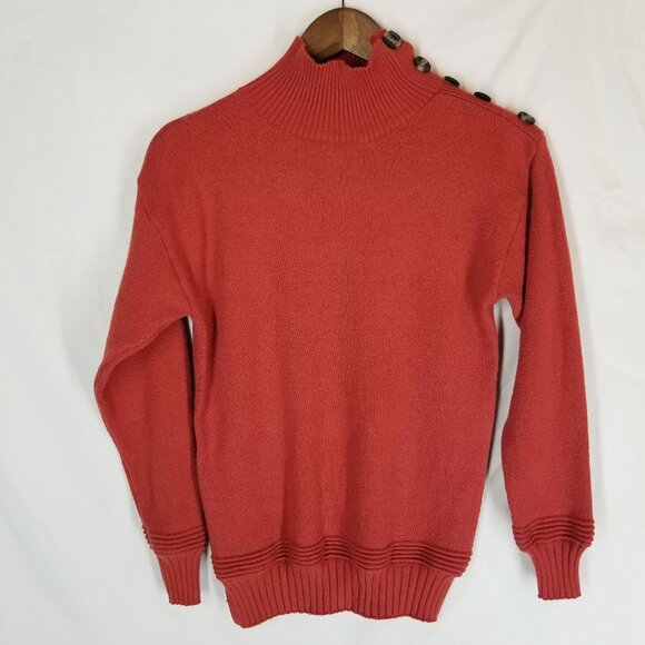 Poof Apparel Pumpkin Orange Button Shoulder Sweater Women’s Med Cozy Pullover - Picture 1 of 12